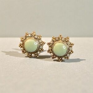 Green & Cream Stud Earrings 🧚